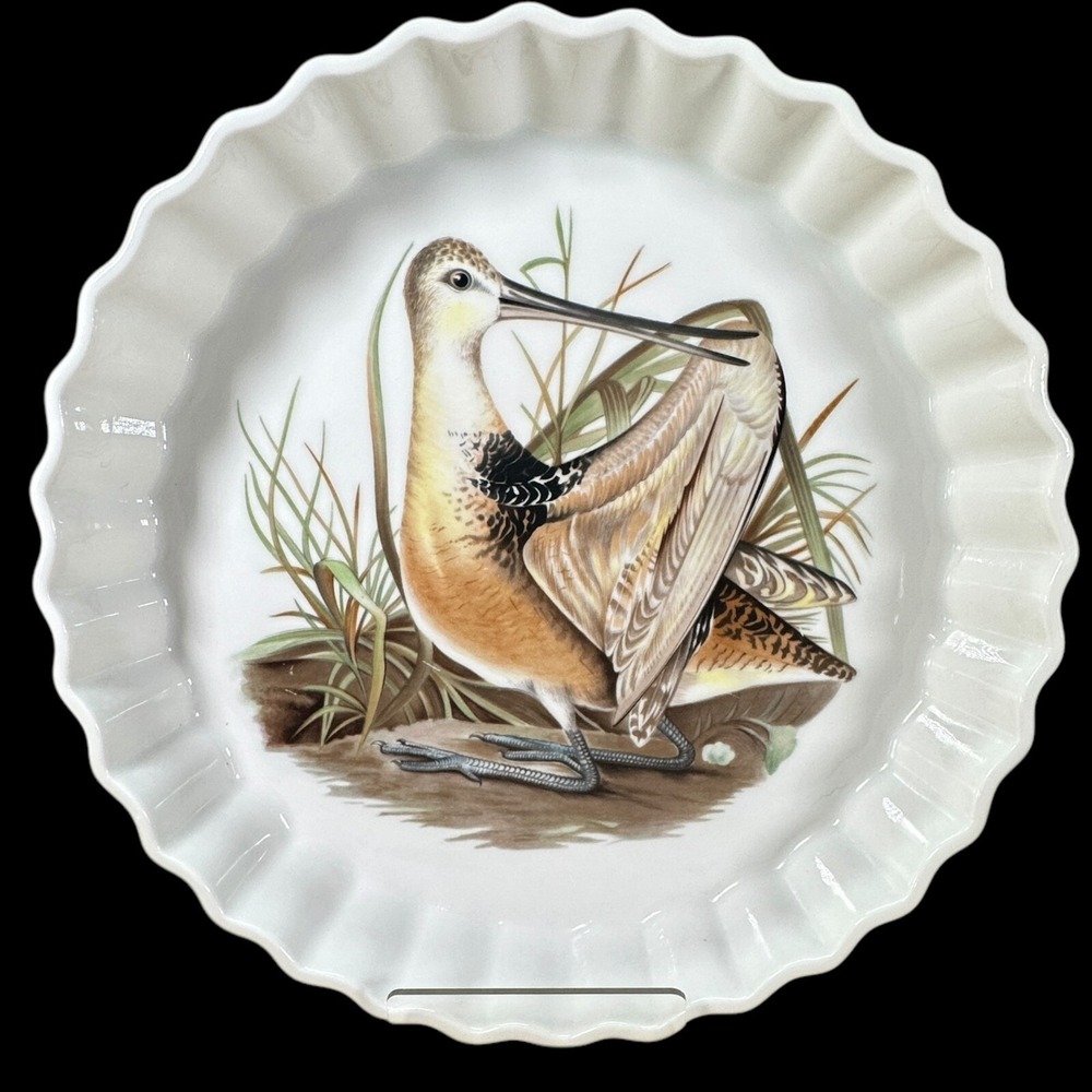 Le Faune Tart Quiche Dish W/Bird‎ Nancay L Lourioux Porcelain Round 9.5"